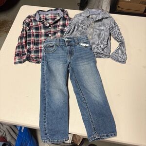 Bundle of Oshkosh B’gosh Boys Button Down Shirts & Jeans Size 3T Cotton EUC